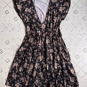 Urban Outfitters Black Mini Dress with Cream Floral Print